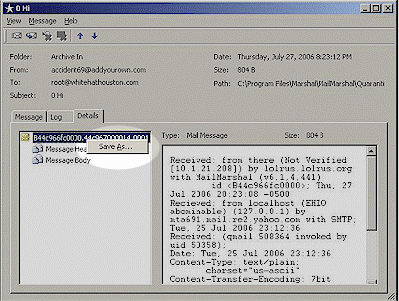 Sample MailMarshal Console message detail